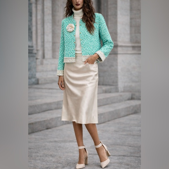 Reversible Quilted Cotton Blazer Jacket with Floral Brooch Cropped M, FBC Studio - Picture 5 of 17